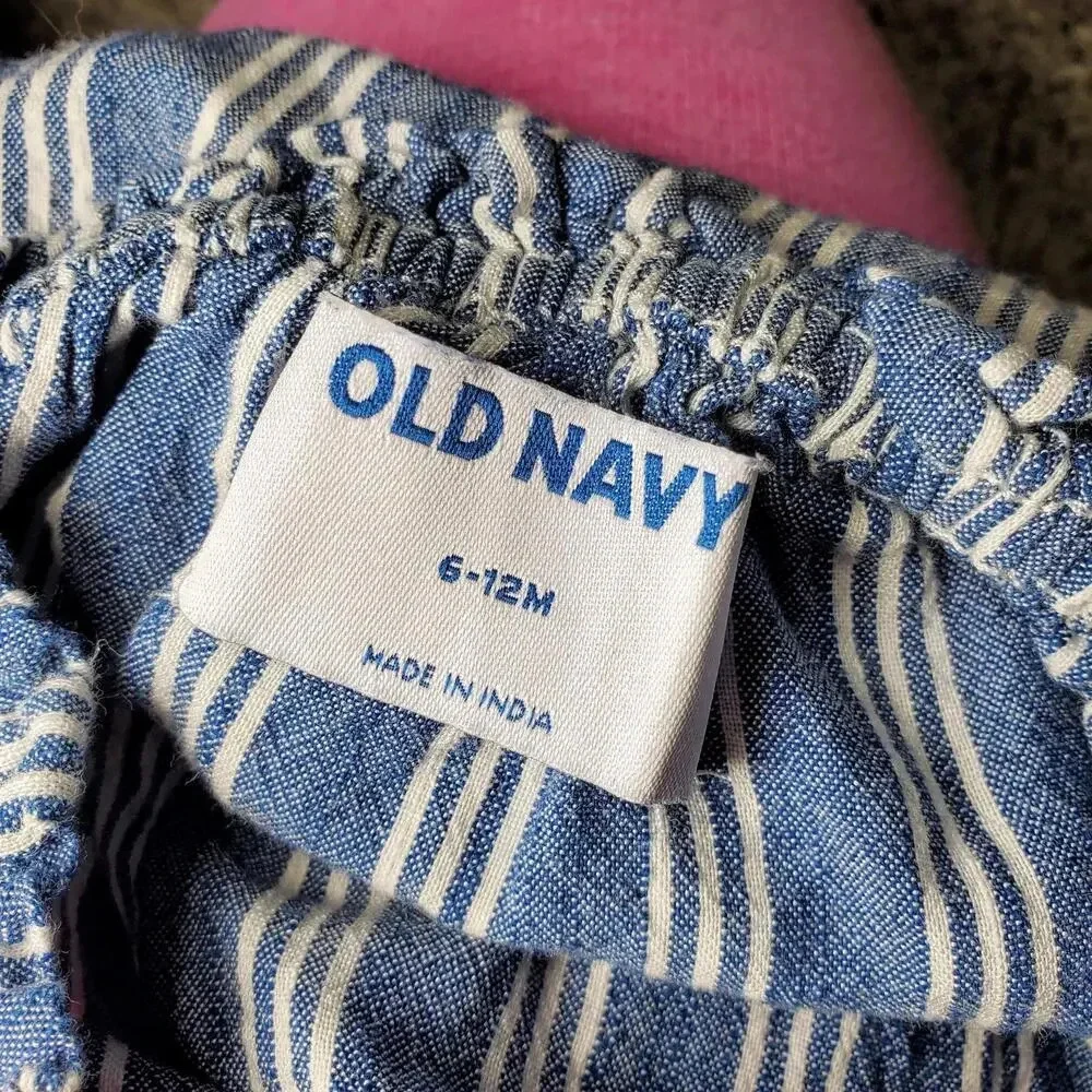 Old Navy Matching Blue & White Striped Summer Outfit Baby Girl Size 6-12M